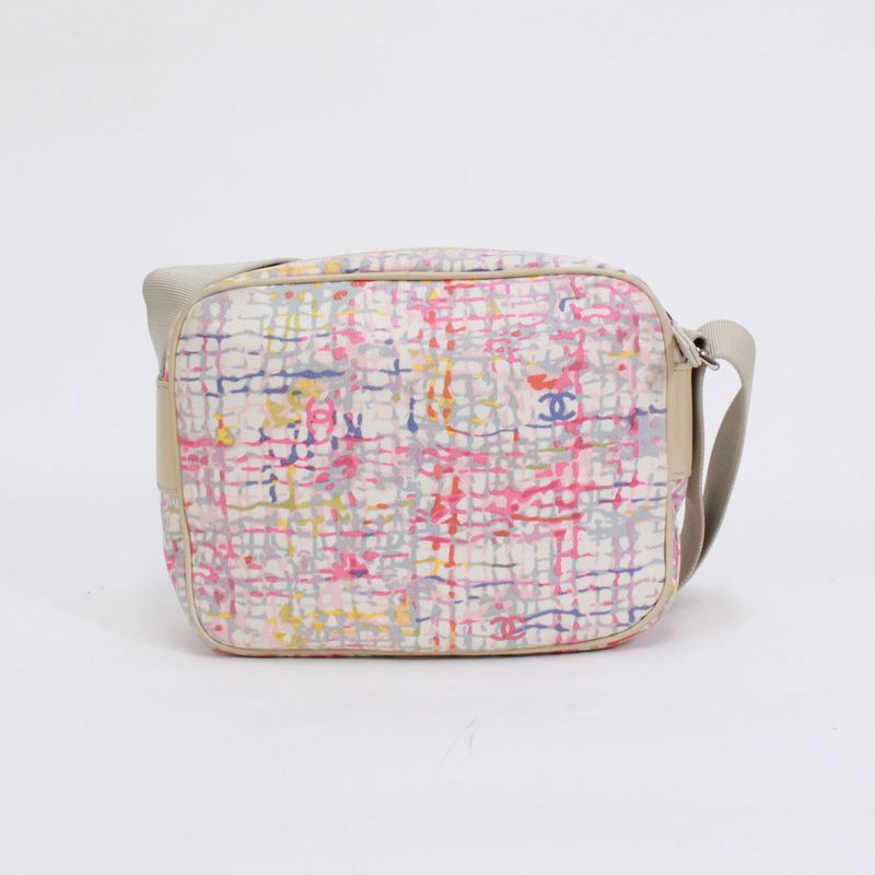 Chanel Canvas Beige Shoulder Bag Silver