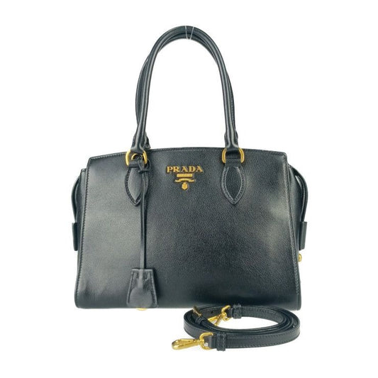 Prada Handbag 2-Way Bag 1 Ba164 Black Gold Hardware Calf Leather