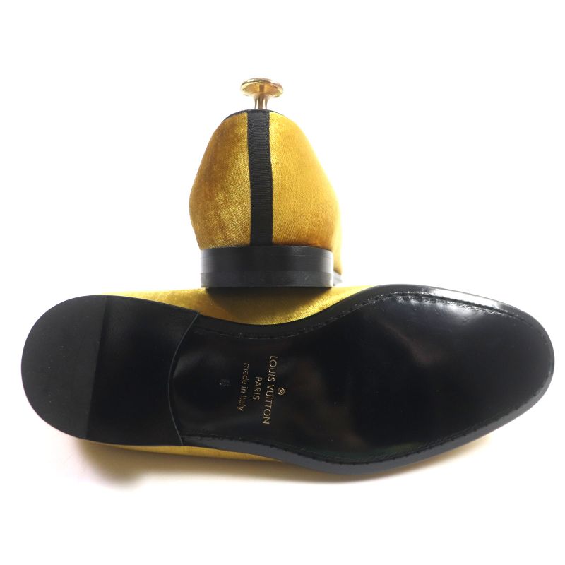 Louis Vuitton Hauteuil Line Velour Embroidered Slip-on Loafers Yellow 6 Made