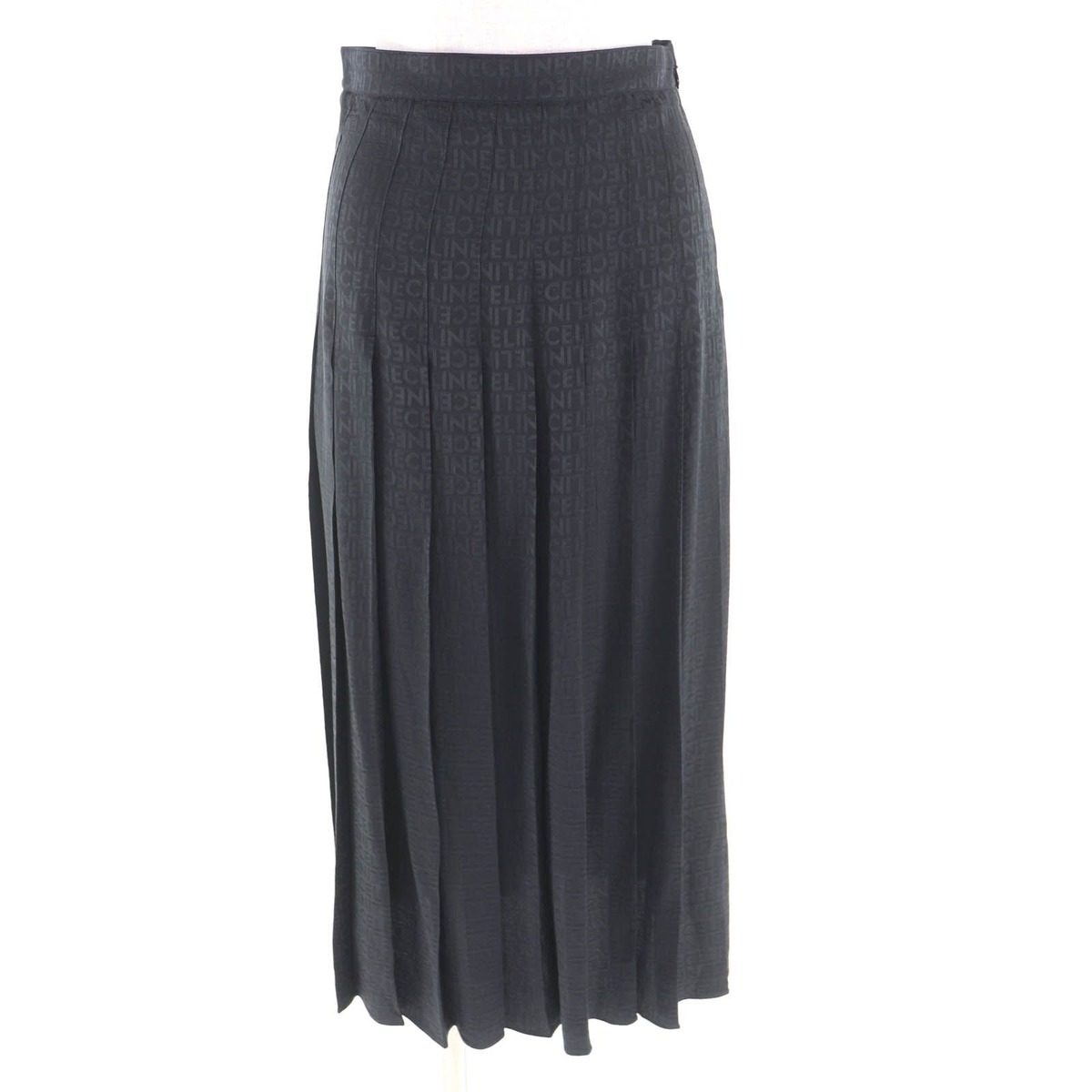 Celine Silk Hedi Slimane Era Logo All Over Pattern Long Length Pleated Skirt