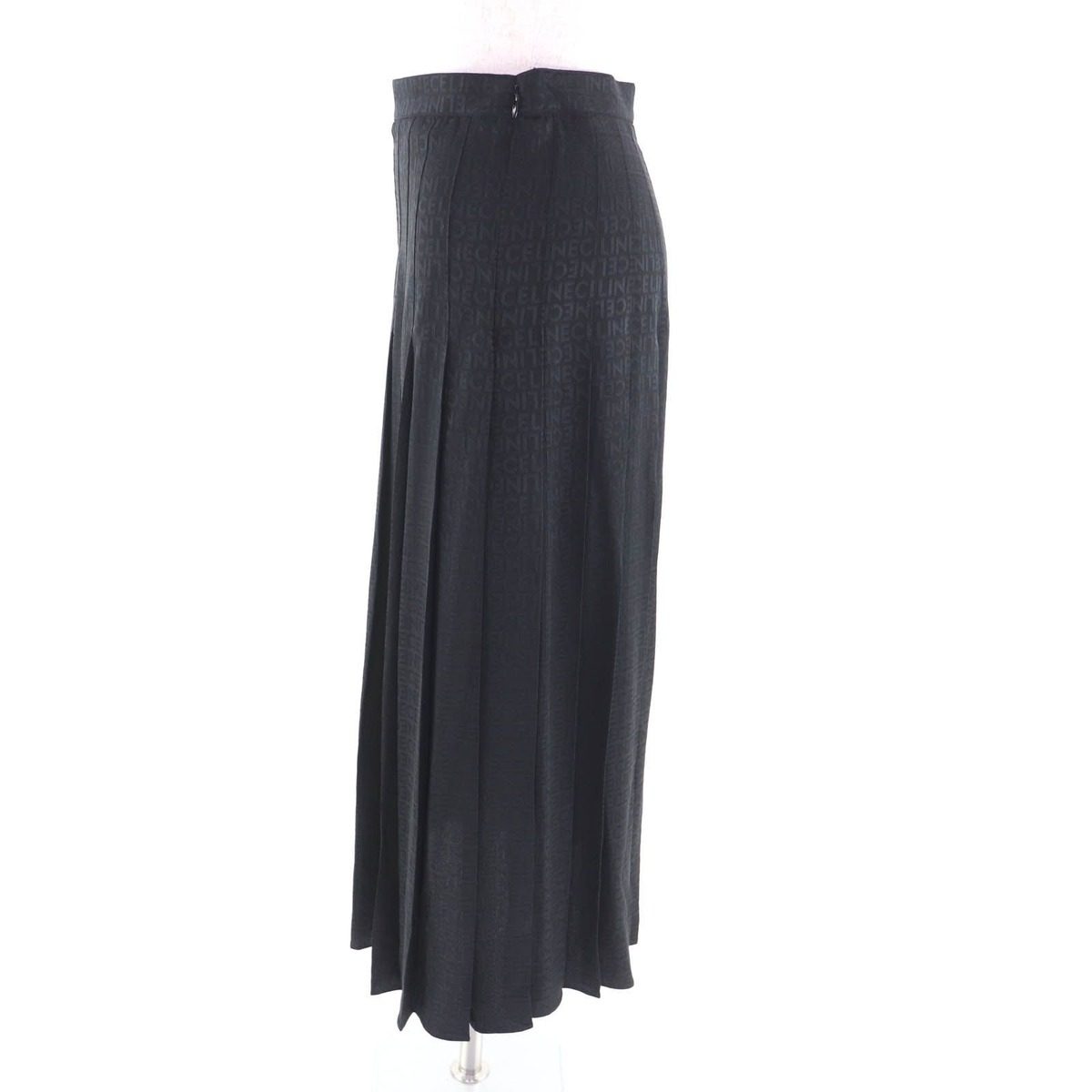 Celine Silk Hedi Slimane Era Logo All Over Pattern Long Length Pleated Skirt — view 3