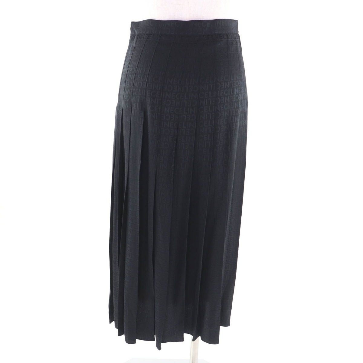Celine Silk Hedi Slimane Era Logo All Over Pattern Long Length Pleated Skirt — view 4