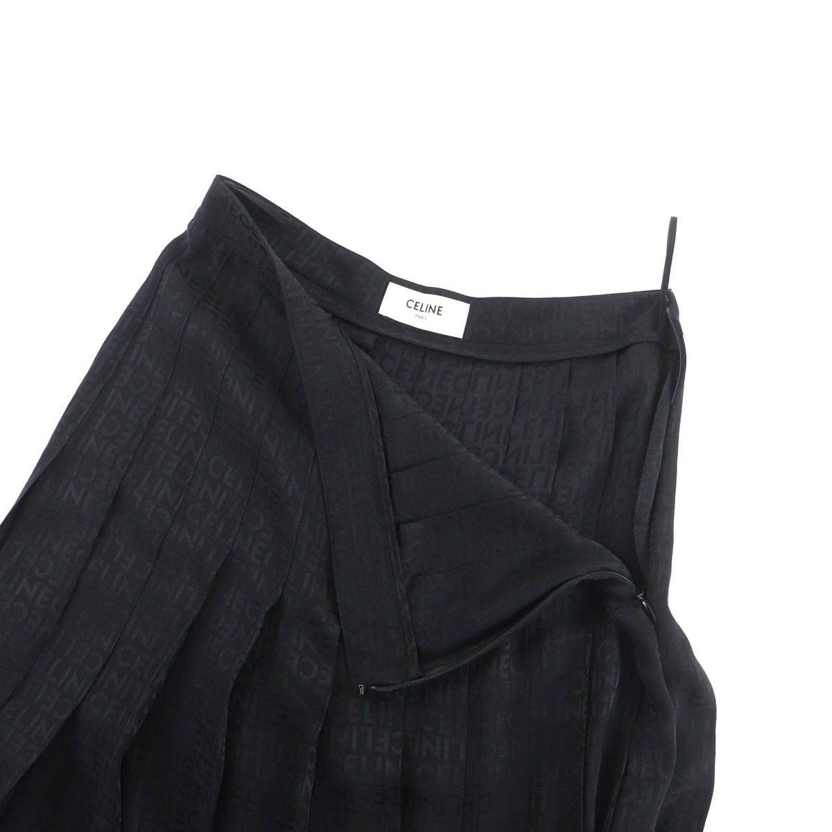 Celine Silk Hedi Slimane Era Logo All Over Pattern Long Length Pleated Skirt — view 5