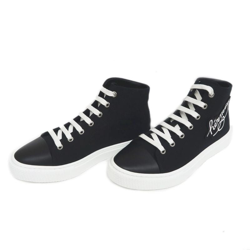 Hermes Iriko High Cut Sneakers Canvas Leather Black White Size 38 — view 2
