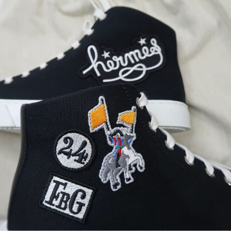 Hermes Iriko High Cut Sneakers Canvas Leather Black White Size 38 — view 9