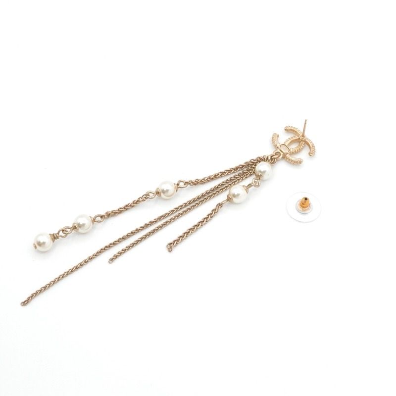 Chanel Earrings Earring Gold Coco Mark Chain Pearl