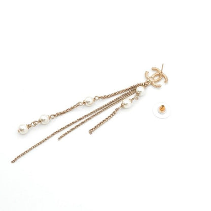Chanel Earrings Earring Gold Coco Mark Chain Pearl