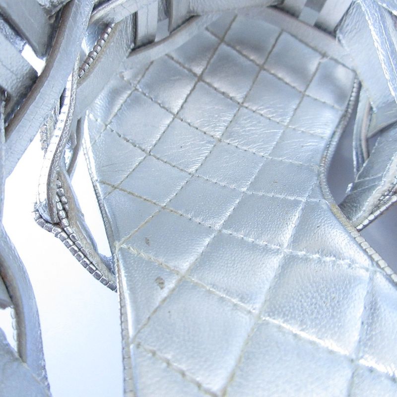 Good Chanel Chunky Heel Metallic Cles Zers Ring Back Sandals 35.5c Equivalent