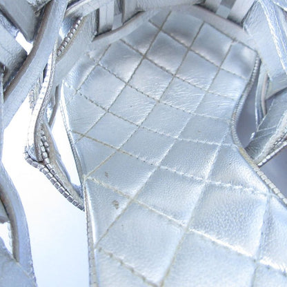 Good Chanel Chunky Heel Metallic Cles Zers Ring Back Sandals 35.5c Equivalent