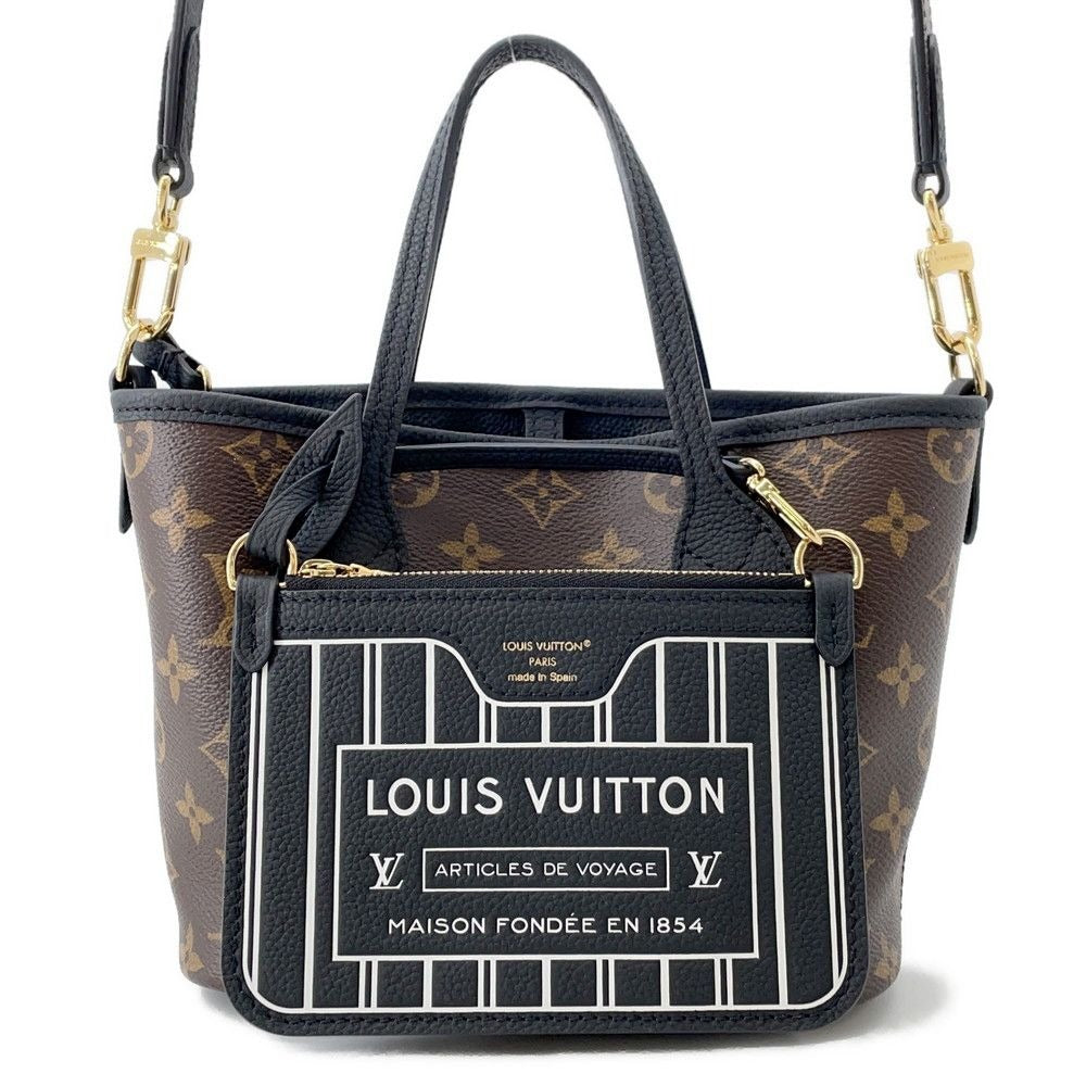 Louis Vuitton Tote Monogram Grain Leather Neverfull Inside Out BB Noir Black
