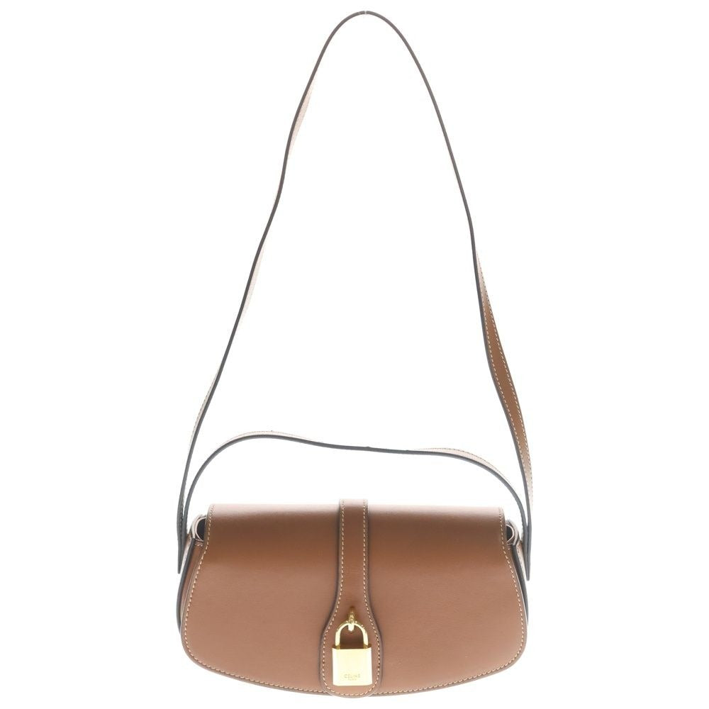 Celine Clutch Tab Tan Mini Shoulder Bag Brown Leather Gold