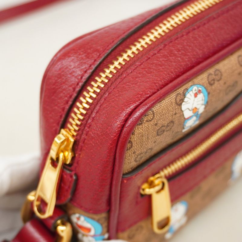Gucci Shoulder Bag GG Supreme Doraemon 647784 PVC Beige Red Gold Hardware Women