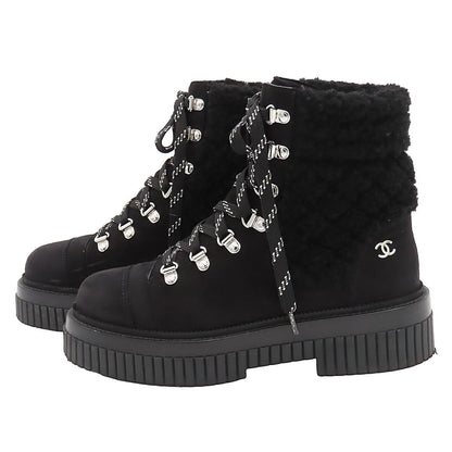 Chanel Coco Neige Suede Short Boots CC Logo Black Silver — view 2
