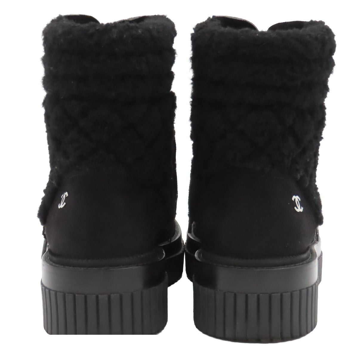 Chanel Coco Neige Suede Short Boots CC Logo Black Silver — view 3