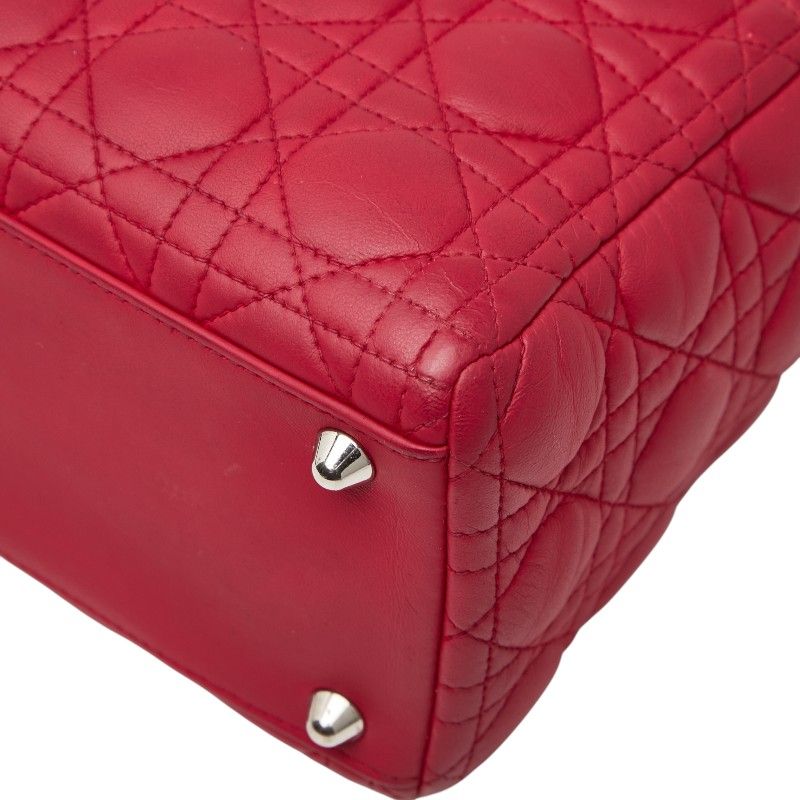 Dior Lady Dior Cannage Large Handbag Shoulder Bag 2WAY Red Leather Women's Dior