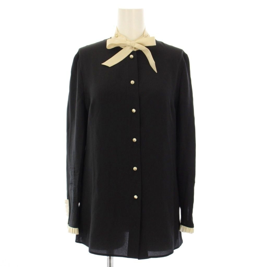 Gucci Silk Blouse Shirt Long Sleeve Bowtie Interlocking Button 36 Black
