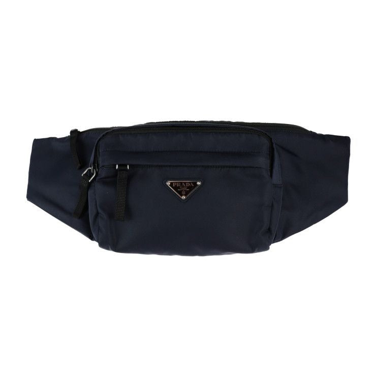 Prada Body Bag Waist 2 Vl005 Nylon Navy Silver Hardware Shoulder