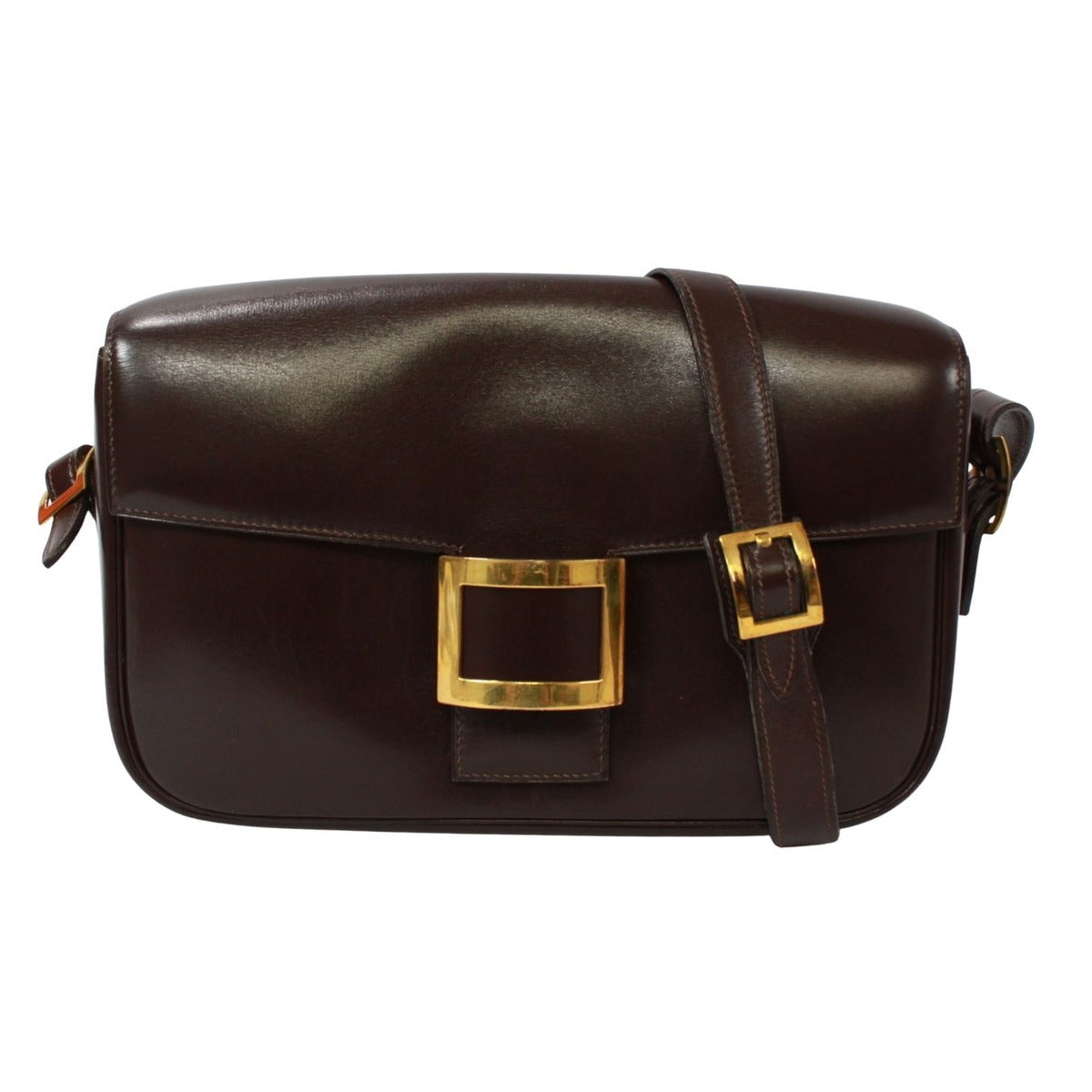 Hermes Martine Box Calf Brown Shoulder Bag Gold