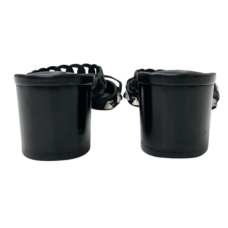 Hermes Aggaccio Sandals Shoes Leather Black Silver Chaine D'ancre Studded Mules