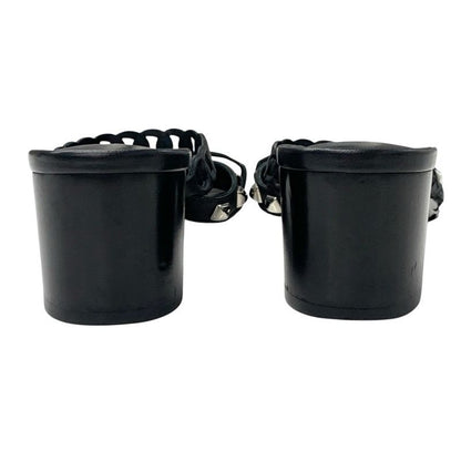 Hermes Aggaccio Sandals Shoes Leather Black Silver Chaine D'ancre Studded Mules