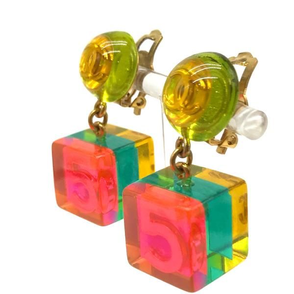 Chanel CC Logo Cube Swing Hologram Vintage Earrings 97 Engraved