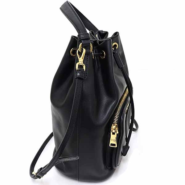 Prada Duet Bucket Bag 2WAY Shoulder Drawstring Soft Calf Saffiano Leather NERO