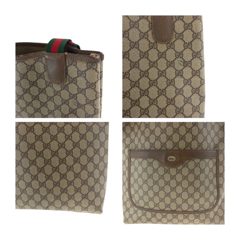 Gucci Old Gucci Sherry Line Beige Red Green GG Supreme Canvas 39 02 003 Tote