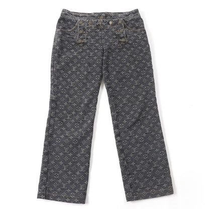Louis Vuitton 100% Cotton Monogram Denim Pants With Logo Button Indigo Black 38