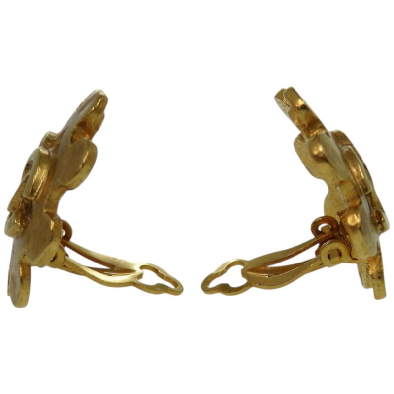 Chanel Vintage Coco Mark Flower Metal Gold Earrings 0147 Chanel