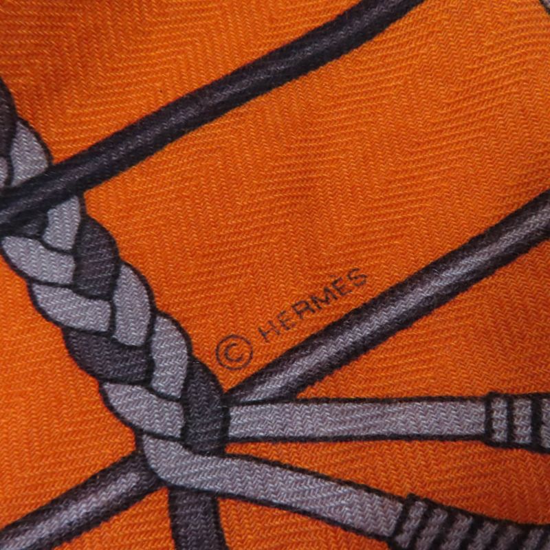 Hermes Rosange Shawl Cashmere Silk Orange/gri-cles Cles Scarf With Box Made In