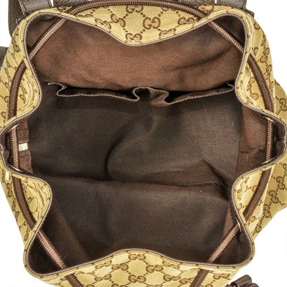 Gucci Backpack GG Canvas Leather Beige Silver Hardware Drawstring Shape