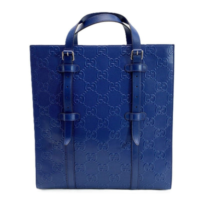 Gucci GG Embossed 2-Way Tote Blue Leather