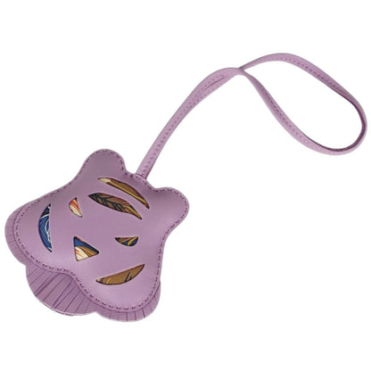 Hermes Petit Ash Tiger Key Holder Bag Charm Leather Silk Purple