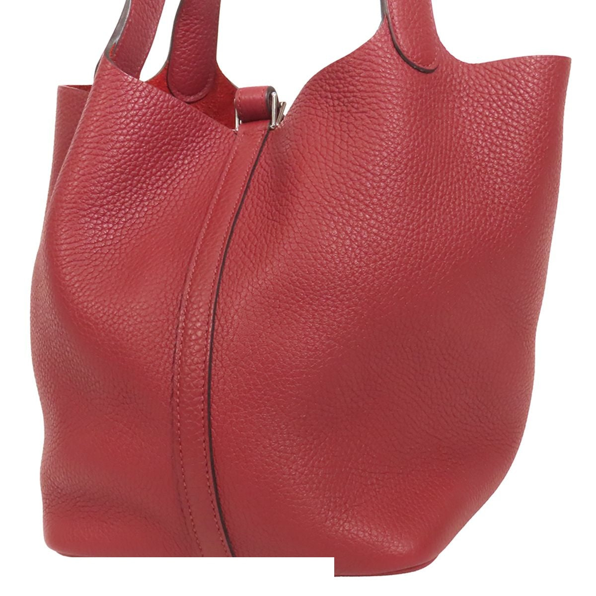 Hermes Picotin Lock MM Rouge Ash Silver Taurillon Handbag — view 2