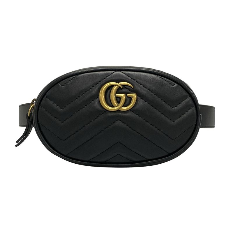 Gucci Waist Pouch GG Marmont Quilted Leather Belt Bag 476434 Black Leather