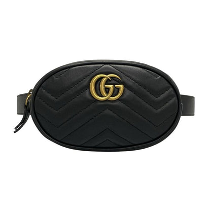 Gucci Waist Pouch GG Marmont Quilted Leather Belt Bag 476434 Black Leather
