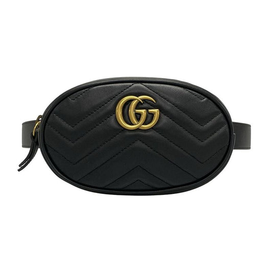 Gucci Waist Pouch GG Marmont Quilted Leather Belt Bag 476434 Black Leather