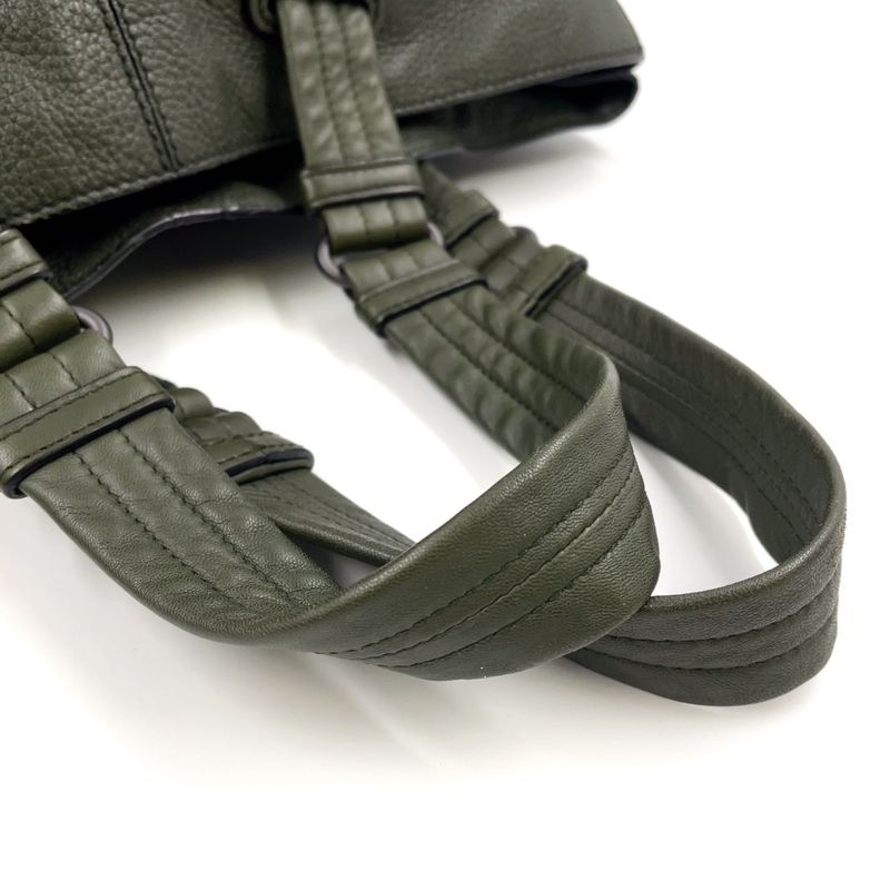 Bottega Veneta Tote Leather Khaki Green Handbag Black