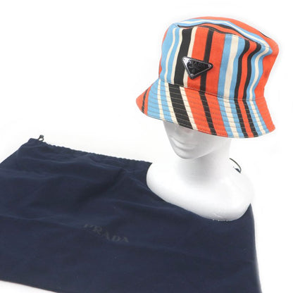 Prada 2hc137 Stripe Triangle Logo Triangle Plate Bucket Hat Orange Multicolor