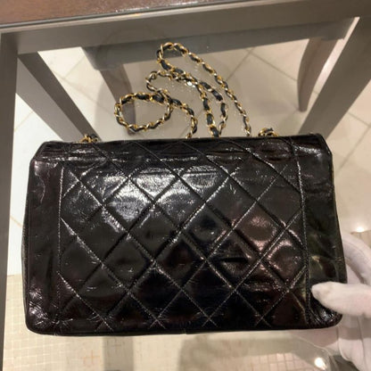 Chanel Diana Matelasse Enamel Shoulder Bag Black