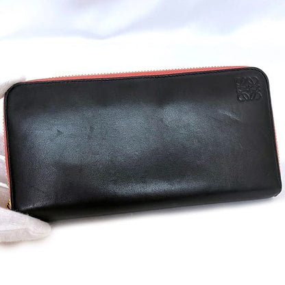 Loewe Round Zipper Long Wallet Black Pink Anagram Wallet