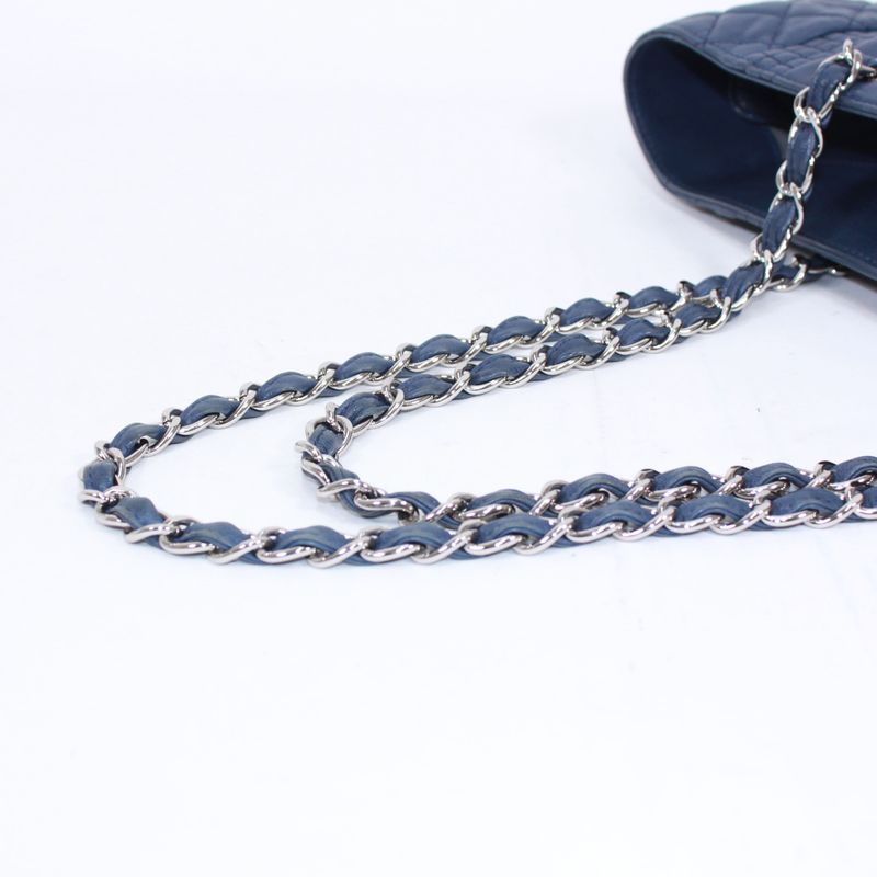 Chanel Chain Lambskin Blue Shoulder Bag Silver