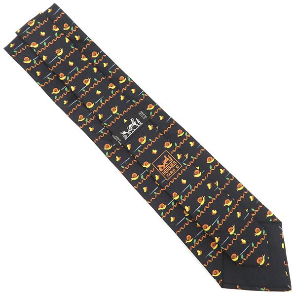 Hermes Necktie Snail and Butterfly 9cm (3.54in) Silk Black and Multicolor Black