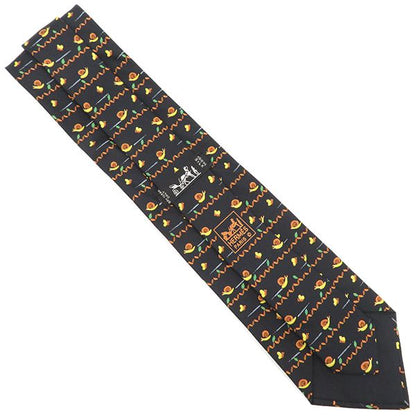 Hermes Necktie Snail and Butterfly 9cm (3.54in) Silk Black and Multicolor Black