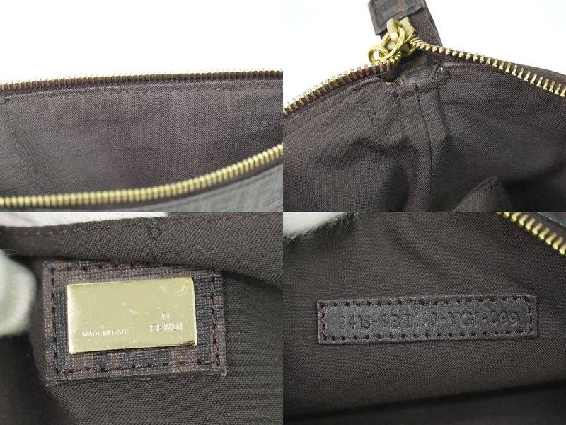 Authentic Fendi Zucchino Shoulder Bag Pochette PVC Brown 8bt150 Zucchino Bag