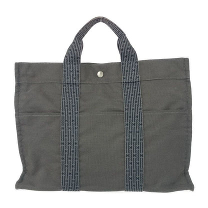 Hermes Tote Her Line MM Grey Silver Hardware Canvas Handbag