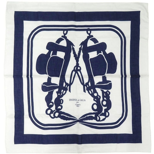 Hermes Carre 90 Brides De Gala Tattoo Cotton Silk Polyester White Navy