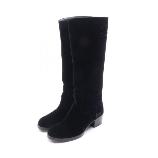 Chanel Boots CC Logo Long Fabric Shoes Suede