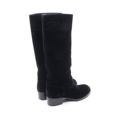 Chanel Boots CC Logo Long Fabric Shoes Suede — view 2