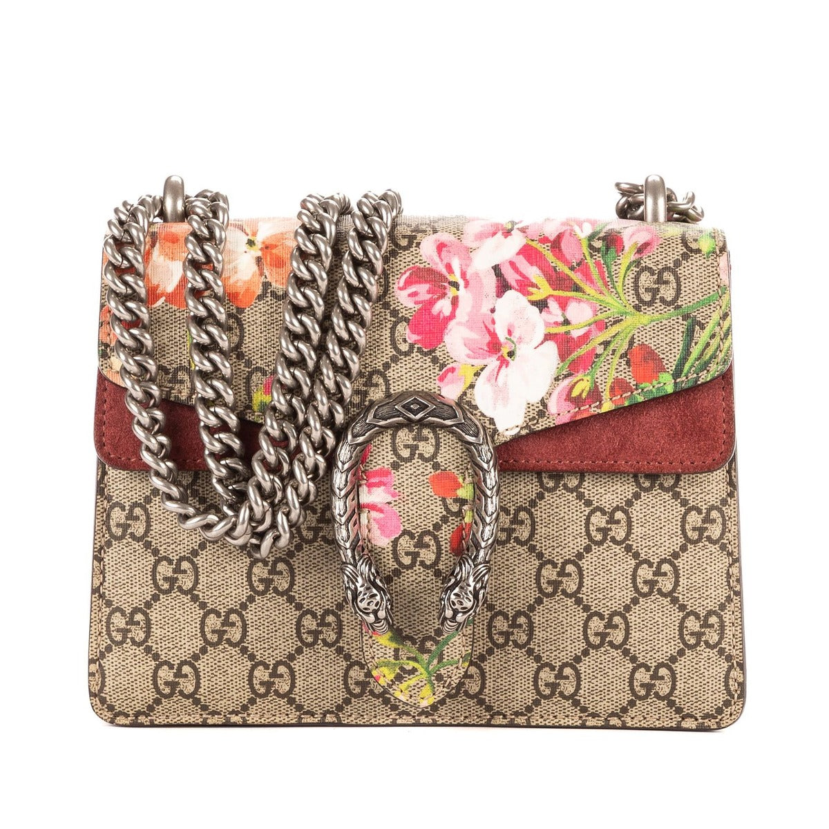 Gucci Blooms Dionysus Beige Burgundy Supreme Canvas Shoulder Bag